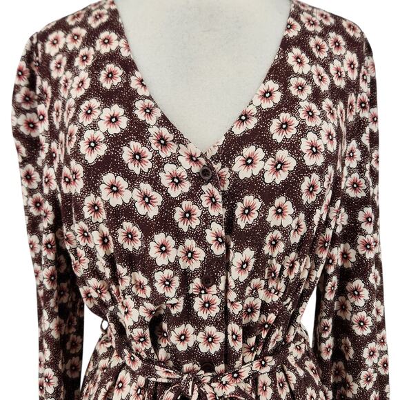 Isabella Oliver Floral Dress – Brown Long Sleeve Midi Tie Waist Maternity - Picture 7 of 10